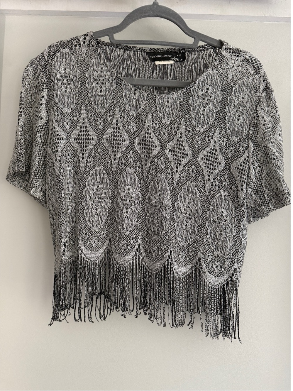 Vintage 90s Sharade Intimates Metallic Crochet Fringe Top